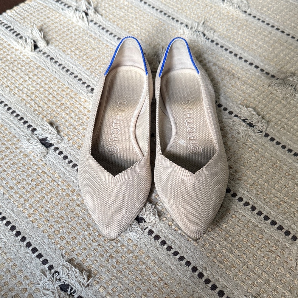 Rothy's Cream Flats with Blue Trim